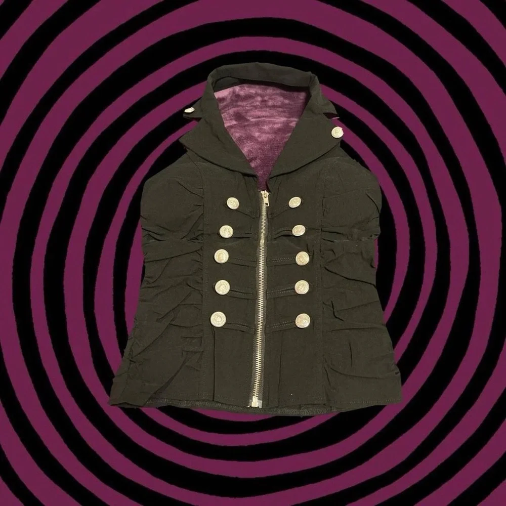 Black Button Collared Marching Band Corset Vest - Picture 2 of 3